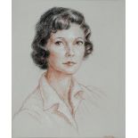 HOLLY BISLING, PORTRAIT OF A LADY, SIGNED, CHALK, 53 X 44CM