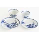 NANKING CARGO. TWO CHINESE BLUE AND WHITE TEA BOWLS AND SAUCERS, SAUCERS 10 AND 11.5CM D, AF,
