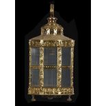 A DUTCH OCTAGONAL EMBOSSED SHEET BRASS HANGING LANTERN, EARLY 20TH C, 63cm h, later electric fitment