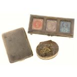 A VICTORIAN SILVER POSTAGE STAMP BOX, 8 CM W, BIRMINGHAM 1898, A GEORGE VI SILVER MATCH CASE, 6 CM