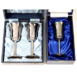 A PAIR OF ELIZABETH II SILVER GOBLETS, 12.5 CM H, BIRMINGHAM 1974, CASED AND ANOTHER, CASED, 7OZS