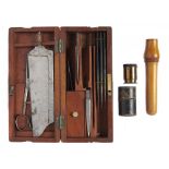 A PART SET OF ENGLISH POST MORTEM INSTRUMENTS in fitted mahogany case with oval brass tablet