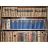 FIVE SHELVES OF MISCELLANEOUS BOOKS, INCLUDING THACKERAYS WORKS, 8 VOLS, HALF LEATHER, LONDON