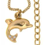 COSTUME JEWELLERY. A CHRISTIAN DIOR DOLPHIN PENDANT ON CHAIN, 1.5 X 2 CM APPROX++LIGHT WEAR