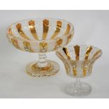 TWO GRADUATED CUT AND GILT GLASS PEDESTAL BOWLS, 32CM D AND SMALLER, 20TH C