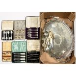 MISCELLANEOUS PLATED WARE, INC CASED FLATWARE, TEA TRAY, ETC