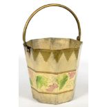 A CONTINENTAL STYLE PAINTED TIN BUCKET, THE BASE SIGNED WITH MONOGRAM, 29CM H, 29CM D