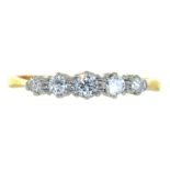 A FIVE STONE DIAMOND RING, THE BRILLIANT AND SINGLE CUT DIAMONDS 0.45CT APPROX, IN GOLD MARKED 18CT,