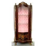 A REPRODUCTION GILTMETAL MOUNTED AND INLAID MAHOGANY VITRINE, 180CM H; 70 X 43CM