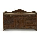 AN INDIAN CARVED HARDWOOD TABLE TOP CABINET, EARLY 20TH C, 38CM H; 60 X 23CM , AN INLAID MAHOGANY