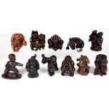 ELEVEN JAPANESE CARVED WOOD NETSUKE, VARIOUS SIZES, 20TH C