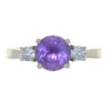 AN AMETHYST AND DIAMOND RING, IN PLATINUM, MARKED BESPOKE PLT, MAKER AFJ, LONDON 2016, SIZE M++IN