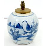 A CHINESE BLUE AND WHITE JAR, 22CM H EXCLUDING LATER LAMP FITMENT, EARLY 19TH C