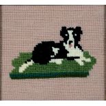 A PAIR OF LATE VICTORIAN WOOLWORK PICTURES OF A CAT AND DOG, IN OAK FRAMES, 14 X 15CM