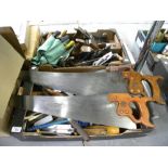 WOOD WORKING TOOLS, INCLUDING RECORD HAND PLANES, MISCELLANEOUS CHISELS AND SAWS, ETC
