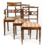 A REGENCY MAHOGANY ELBOW CHAIR AND A PAIR OF CONTEMPORARY DINING CHAIRS, C1820, 86 X 85cm h++