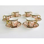 A SET OF SIX ROYAL CROWN DERBY JAPAN PATTERN COFFEE CUPS AND SAUCERS, PRINTED MARK, EARLY 20TH C