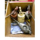 VINTAGE MOTORING. A KAYES OIL CAN, THREE OTHER OIL CANS, ETC