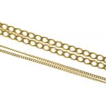 TWO GOLD CHAINS, CURB LINK AND TRACE, MARKED 375, 6.5G++LIGHT WEAR CONSISTENT WITH AGE