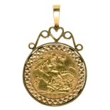 GOLD COIN. HALF SOVEREIGN, 1982, IN GOLD PENDANT MOUNT, 6G++LIGHT WEAR CONSISTENT WITH AGE