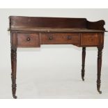 A VICTORIAN MAHOGANY WASHSTAND ON TURNED LEGS AND BRASS CASTORS, 90CM H; 108 X 57CM