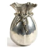 A FRENCH PEWTER SACK SHAPED VASE, 19.5CM H, STAMPED FACSIMILE SIGNATURE