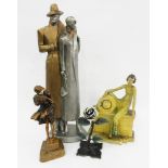 AN ART DECO STYLE COMPOSITION GROUP OF A COUPLE, 63CM H AND THREE OTHER ITEMS
