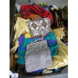 VINTAGE CLOTHING, INCLUDING A CHILD'S DRESS, A BEADWORK PURSE AND VARIOUS FRENCH AND OTHER SILK