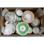 MISCELLANEOUS CERAMICS AND TEAWARE, INCLUDING A CROWN STAFFORDSHIRE GREEN AND GILT DECORATED PART