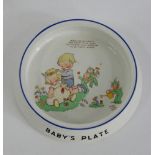 MABLE LUCIE ATTWELL. A SHELLEY EARTHENWARE BABY'S PLATE, 20.5CM D, GREEN PRINTED MARK AND