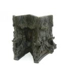 A GOTHIC STYLE LEAFY CARVED OAK PILASTER CAPITAL, 30CM H