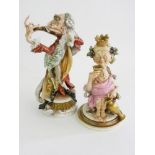 TWO CAPO DI MONTE FIGURES OF A DRUNKEN KING AND A VIOLINIST, 17 AND 22CM H, IMPRESSED AND PAINTED