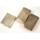 AN ELIZABETH II SILVER CIGARETTE CASE, 10 CM W, BIRMINGHAM 1957 AND TWO ELIZABETH II SILVER BRUSHES,