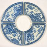 A SET OF FOUR JOHN ROGERS AND SON BLUE PRINTED EARTHENWARE SEGMENTAL DISHES FROM A SUPPER SET,