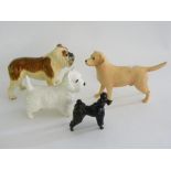 FOUR BESWICK DOGS, INCLUDING CH. BASFORD BRITISH MASCOT, 14CM H, PRINTED MARKS