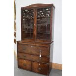 A GEORGE III INLAID MAHOGANY SECRETAIRE BOOKCASE, THE BRASS HANDLES DECORATED WITH THE PRINCE OF