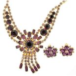 A PURPLE PASTE NECKLACE AND A PAIR OF SIMILAR EARRINGS++IN GOOD CONDITION