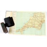 A SET OF SIX FOLDING CYCLIST'S MAPS, SCALE 8 MILES:1 INCH, DOUBLE SIDED, BLACK CLOTH BOARDS AND