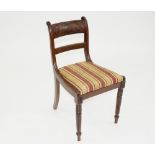 A VICTORIAN MAHOGANY DINING CHAIR ON TURNED LEGS