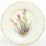A ROYAL WORCESTER PLATE, PAINTED BY W. HALE, SIGNED, WITH HEATHS ON A SHADED PRIMROSE GROUND IN