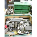 MISCELLANEOUS METAL WORKING TOOLS, INCLUDING AN F.L.L. ENOX GREEN PAINTED THREE DRAWER TOOL CHEST,