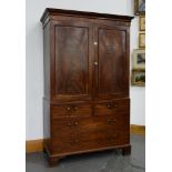 A VICTORIAN INLAID MAHOGANY LINEN PRESS, 209CM H; 130 X 63CM, LACKS TRAYS