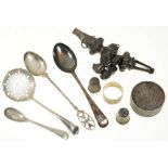 MISCELLANEOUS SILVER FLATWARE AND OTHER ARTICLES, VICTORIAN AND LATER, TO INCLUDE A BABY'S RATTLE
