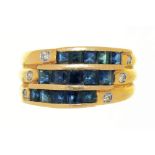 A SAPPHIRE AND DIAMOND RING IN GOLD MARKED 18K, 6G, SIZE L++LIGHT WEAR CONSISTENT WITH AGE