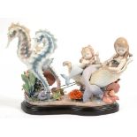 A LLADRO MERMAID GROUP, 31CM H EXCLUDING STAND, PRINTED AND PAINTED MARKS, NUMBERED 116/1000,