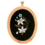 A VICTORIAN PIETRE DURE FLOWER BROOCH, IN GOLD, UNMARKED, 4 X 6 CM APPROX++LIGHT WEAR CONSISTENT