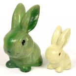 TWO SYLVAC TYPE POTTERY RABBITS, 19CM H AND SMALLER