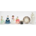 FOUR ROYAL DOULTON BONE CHINA FIGURES OF YOUNG WOMEN, A ROYAL DOULTON IMAGES GROUP OF BROTHERS AND A