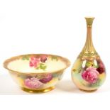 A ROYAL WORCESTER BOWL AND VASE, SIMILARLY PAINTED BY J. LANDER FOR M. HUNT, BOTH SIGNED, WITH