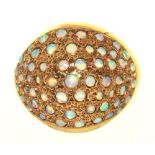 AN OPAL BOMBE RING, IN GOLD MARKED 14K, 7G, SIZE M++EVIDENCE OF RESIZING AND DAMAGE TO HOOP